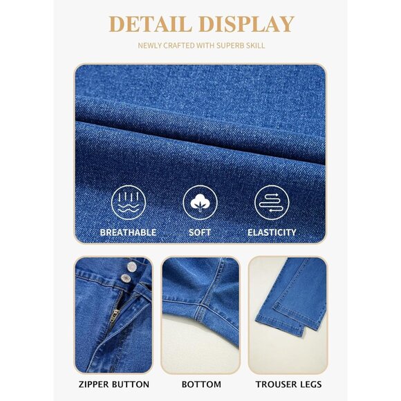 Plus Size Women's High Waist Straight Leg Jeans Breathable Denim Pockets - Picture 5 of 5